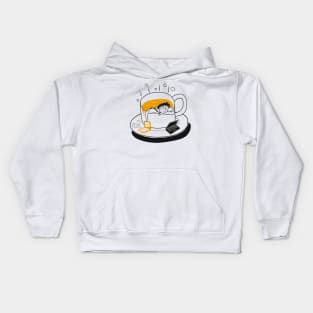 Man sleeping in cup Kids Hoodie